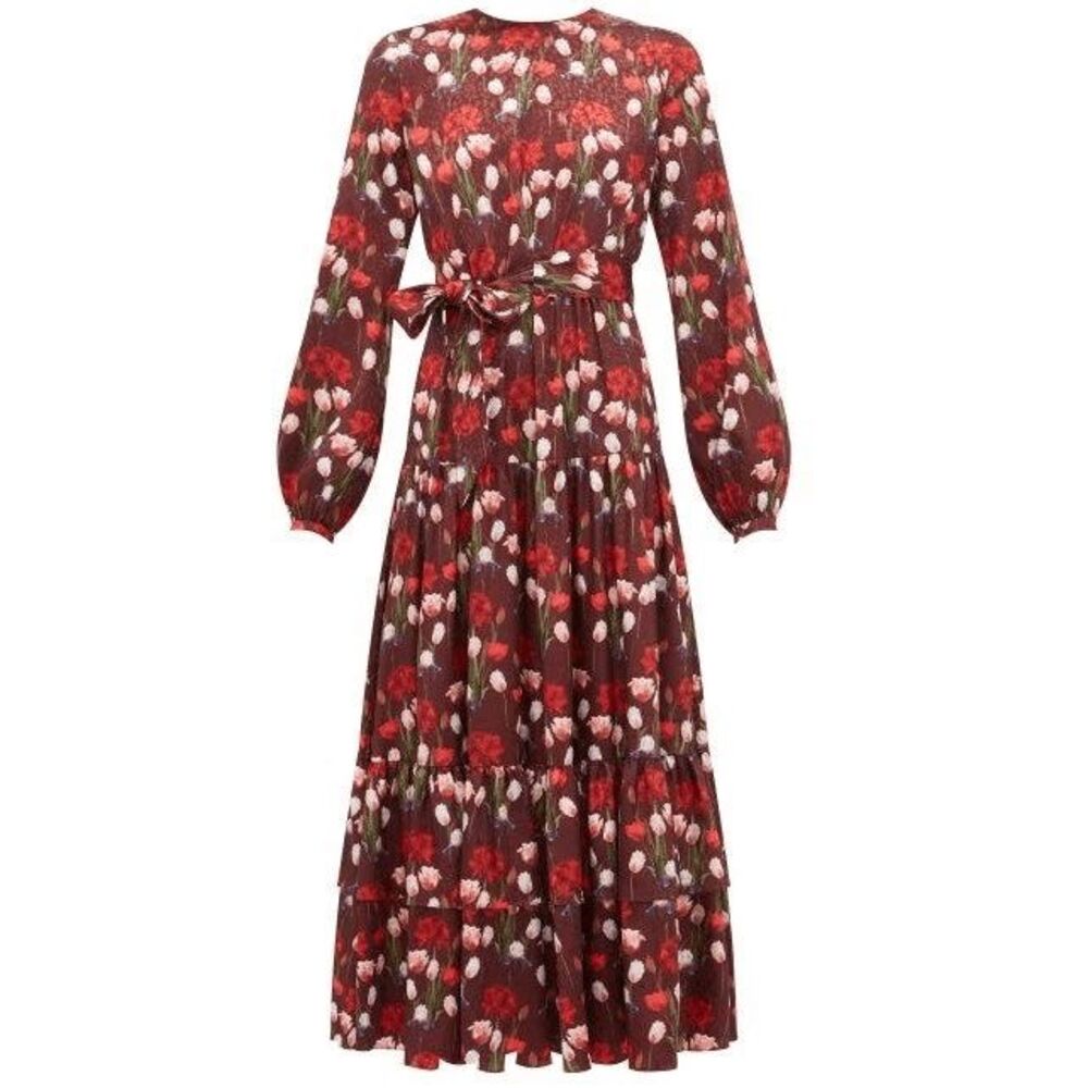 Borgo De Nor Tulip Field Wine Floral Augustina Dress Women's Size 6 NWT